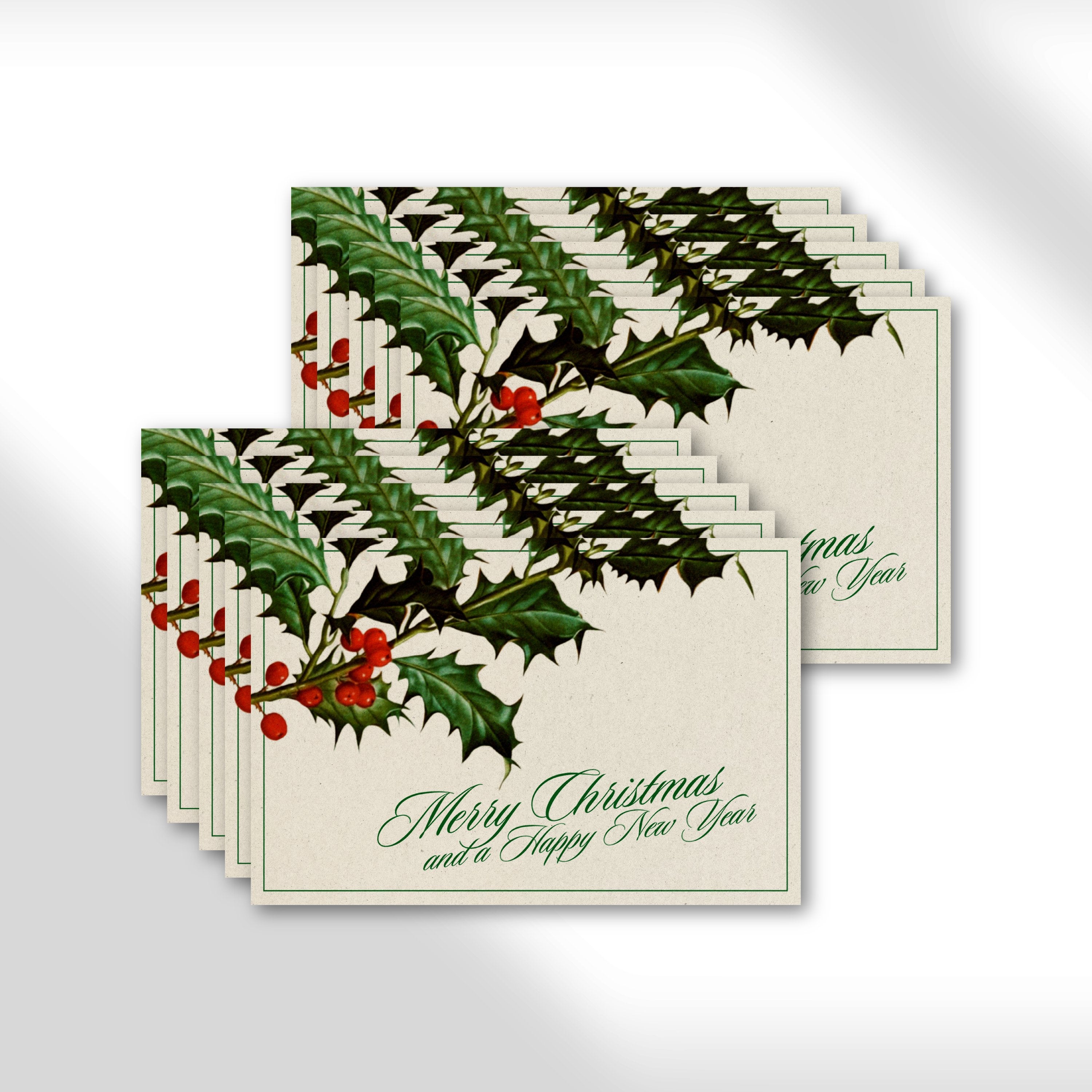 Holly Christmas & New Year Cards | Pack of 10