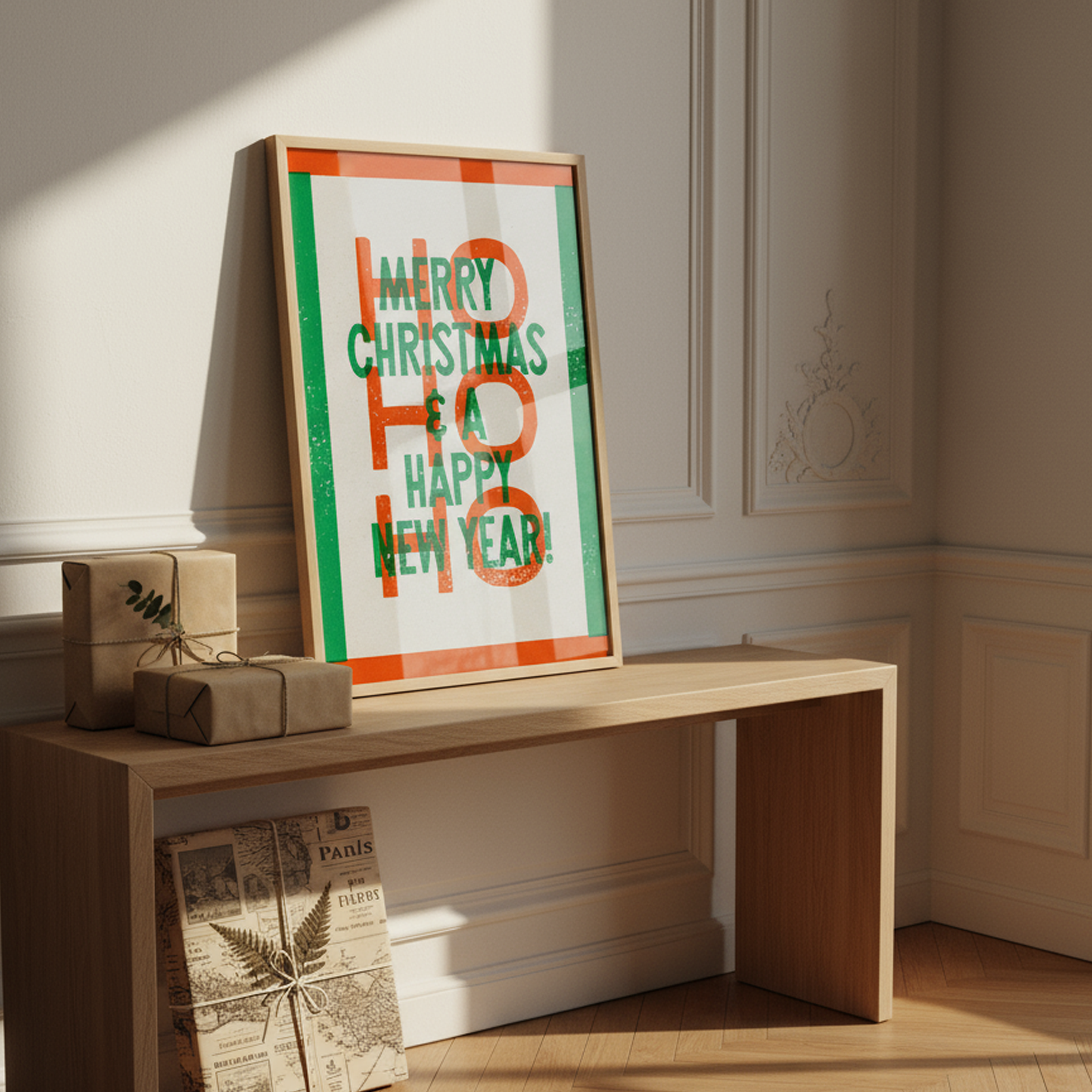 Ho Ho Ho | Risograph Style Holiday Wall Print