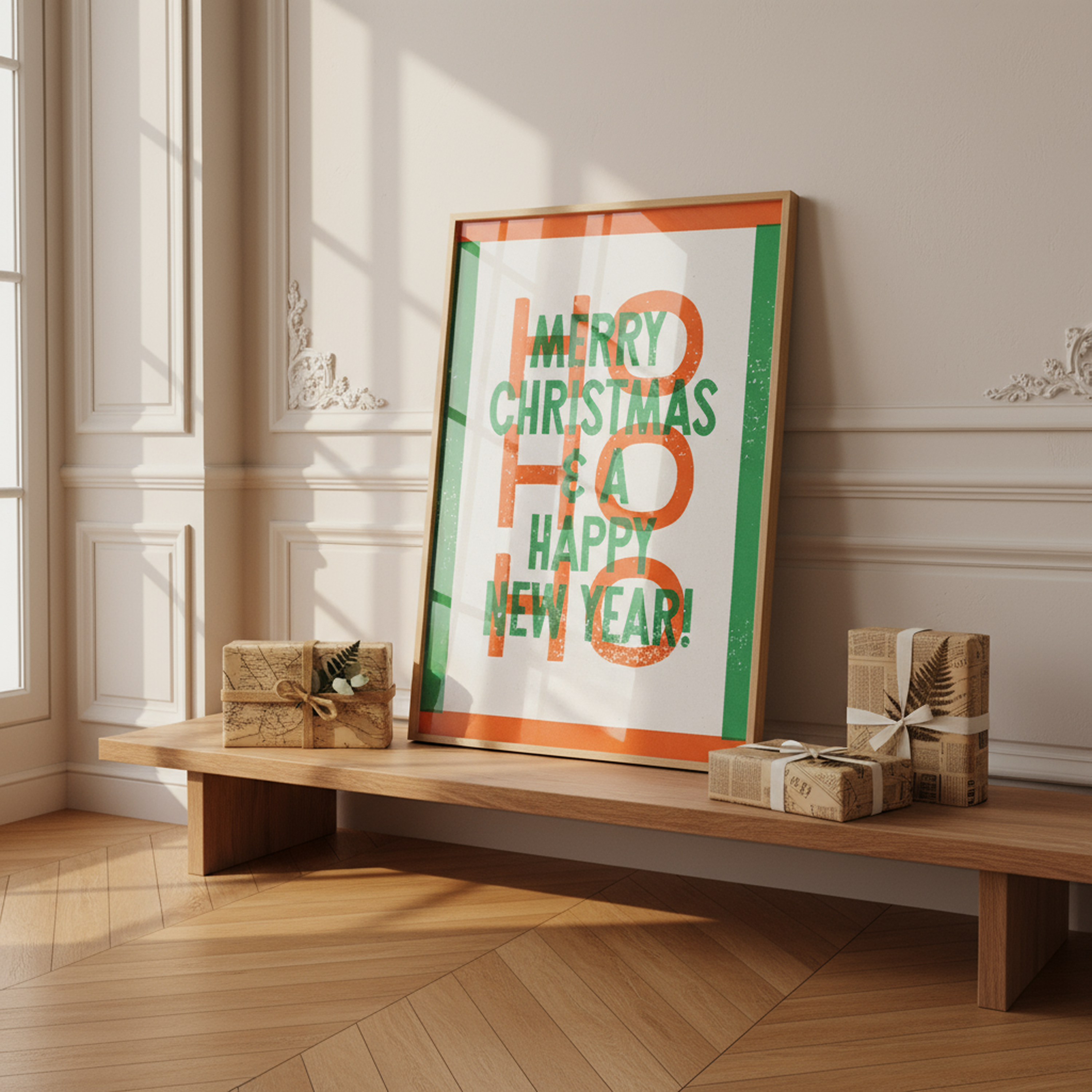 Ho Ho Ho | Risograph Style Holiday Wall Print