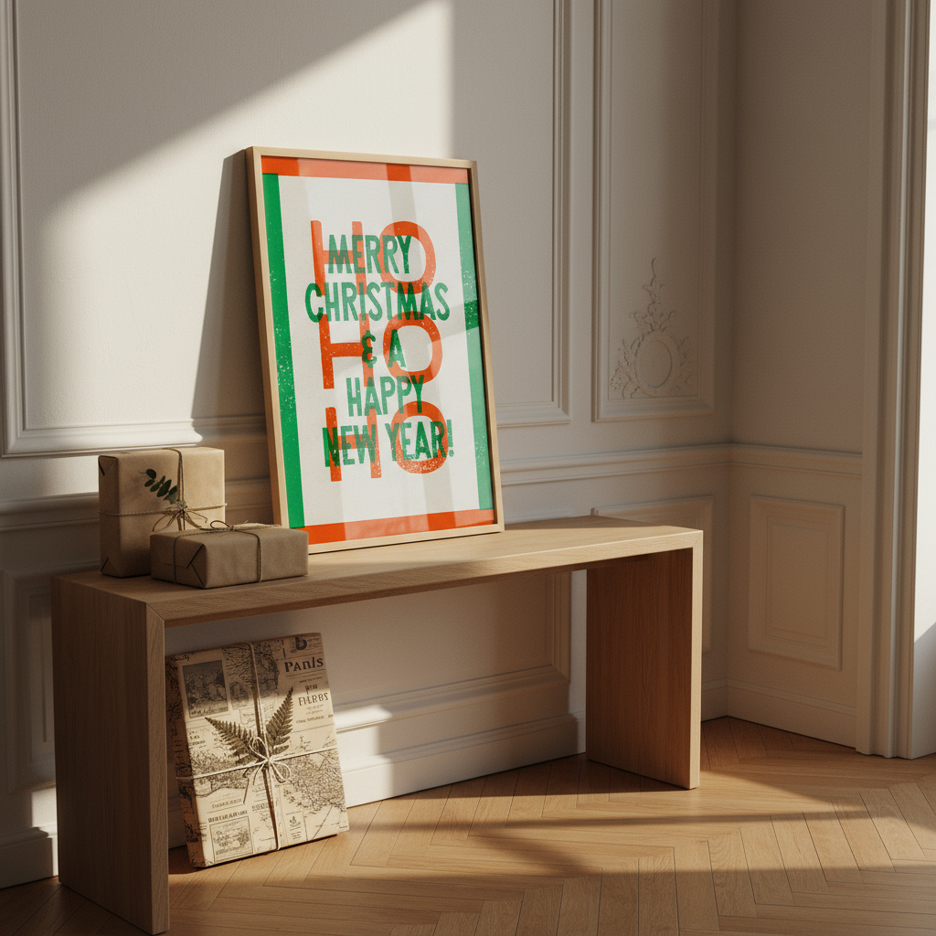 Ho Ho Ho | Risograph Style Holiday Wall Print