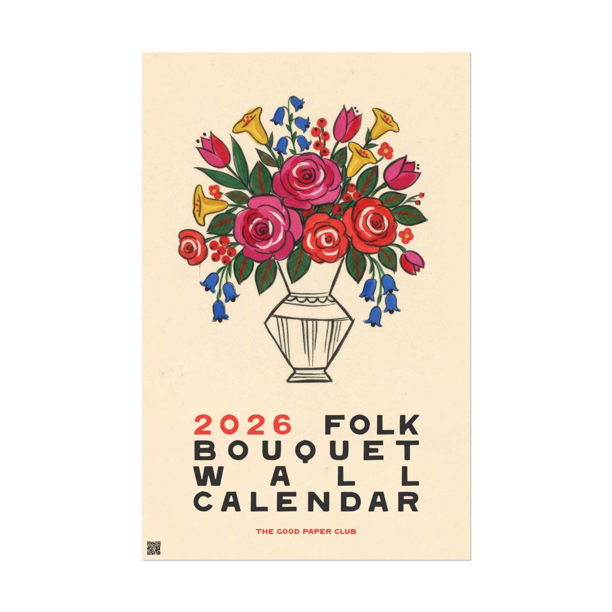 2026 Folk Bouquet Wall Calendar | 12 Months