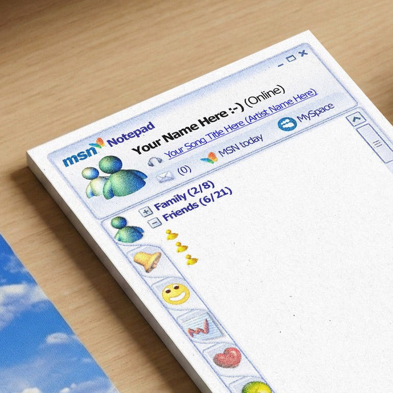 MSN messenger style notebook. Y2K 2000's retro stationery on a desk.