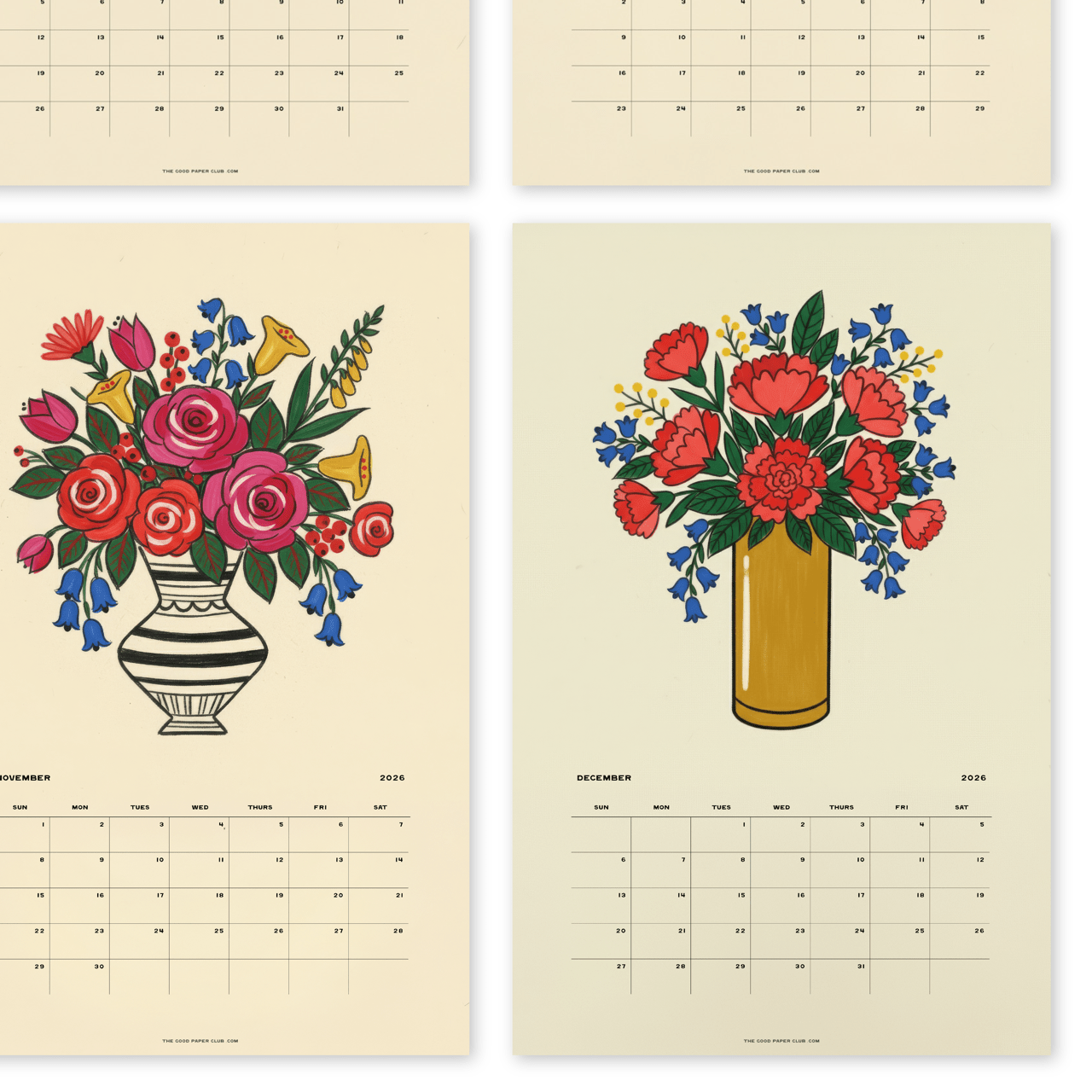 2026 Folk Bouquet Wall Calendar | 12 Months