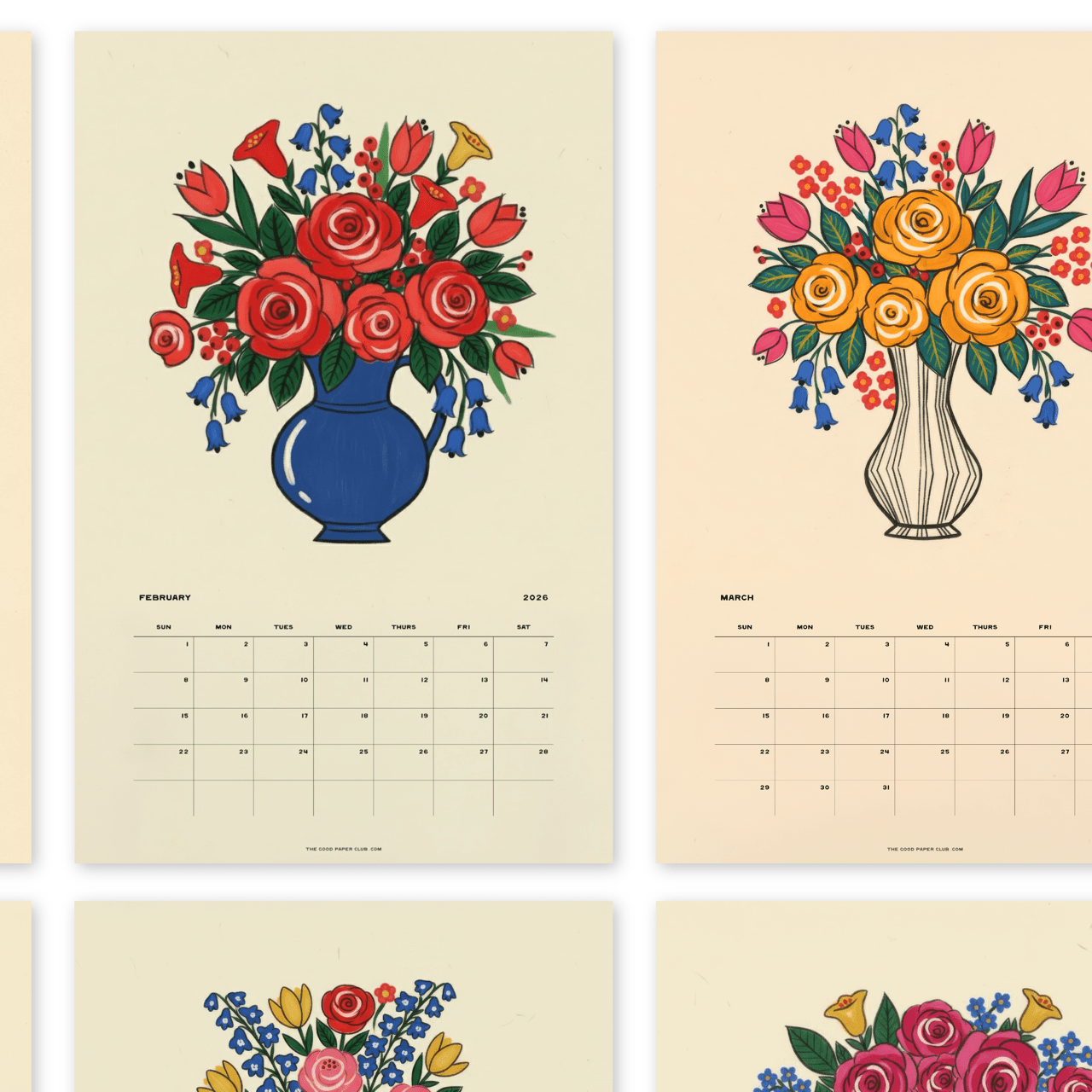 2026 Folk Bouquet Wall Calendar | 12 Months