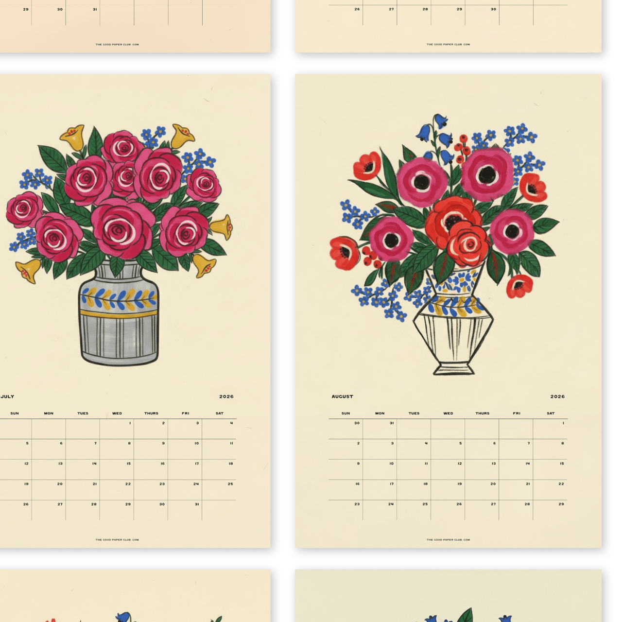 2026 Folk Bouquet Wall Calendar | 12 Months