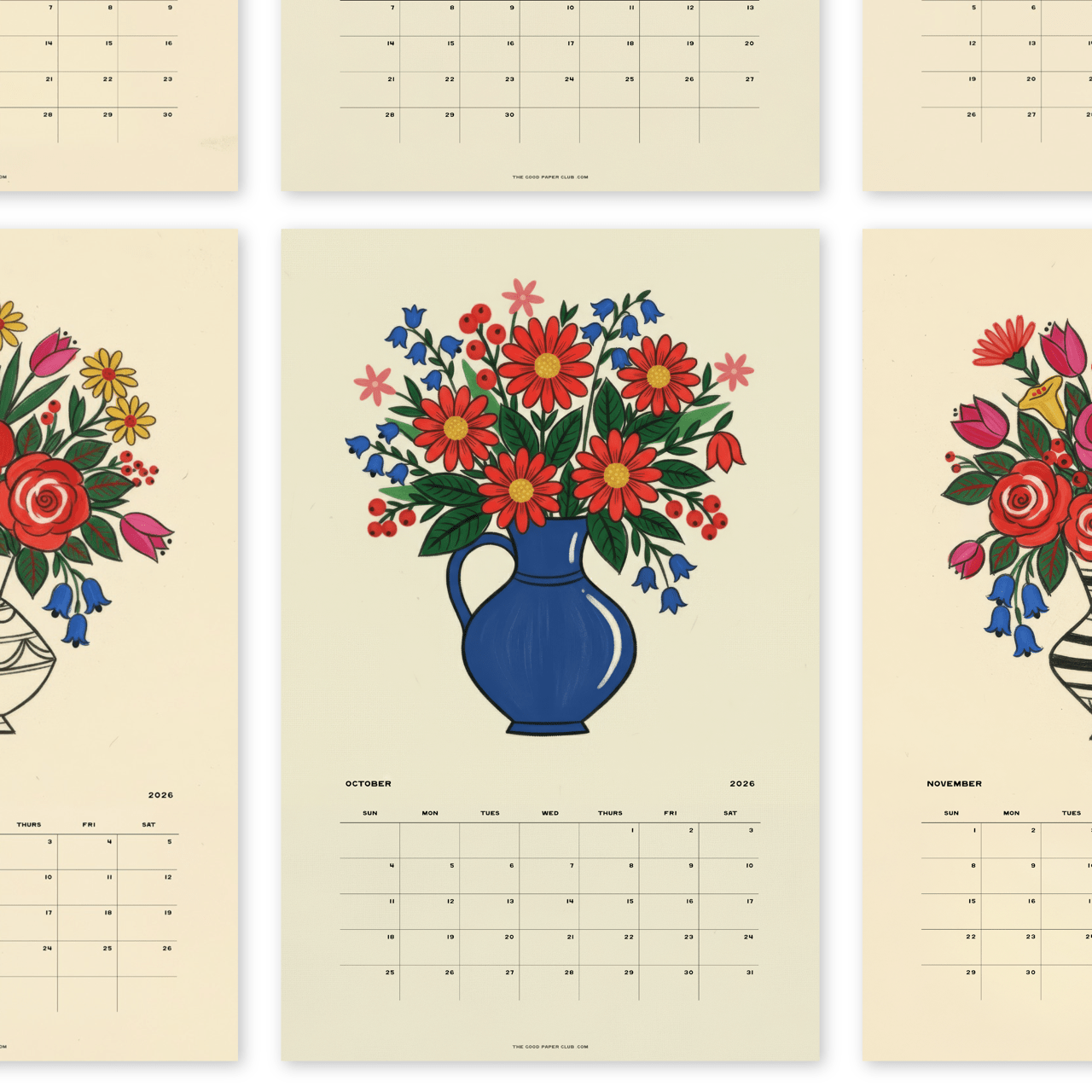 2026 Folk Bouquet Wall Calendar | 12 Months