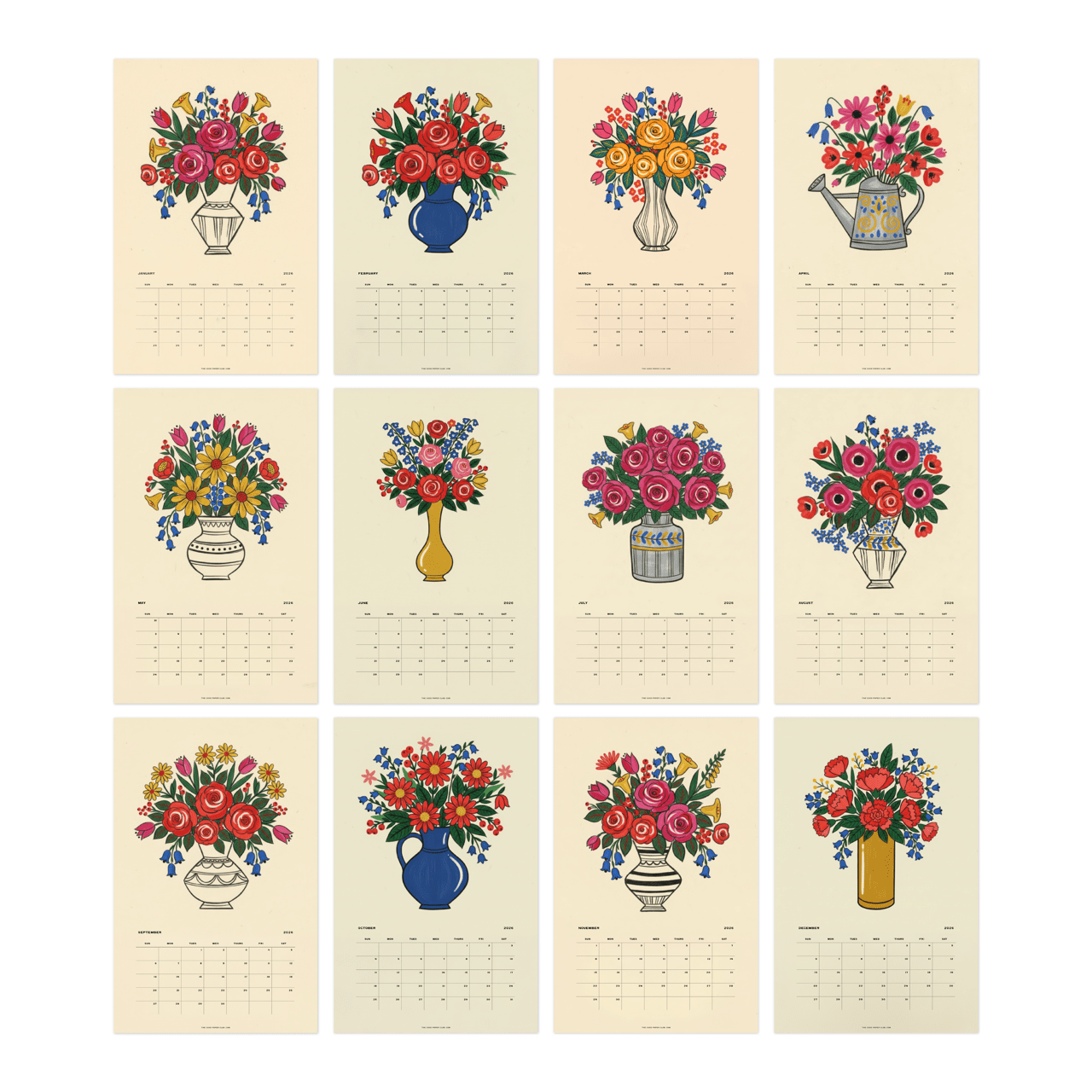 2026 Folk Bouquet Wall Calendar | 12 Months