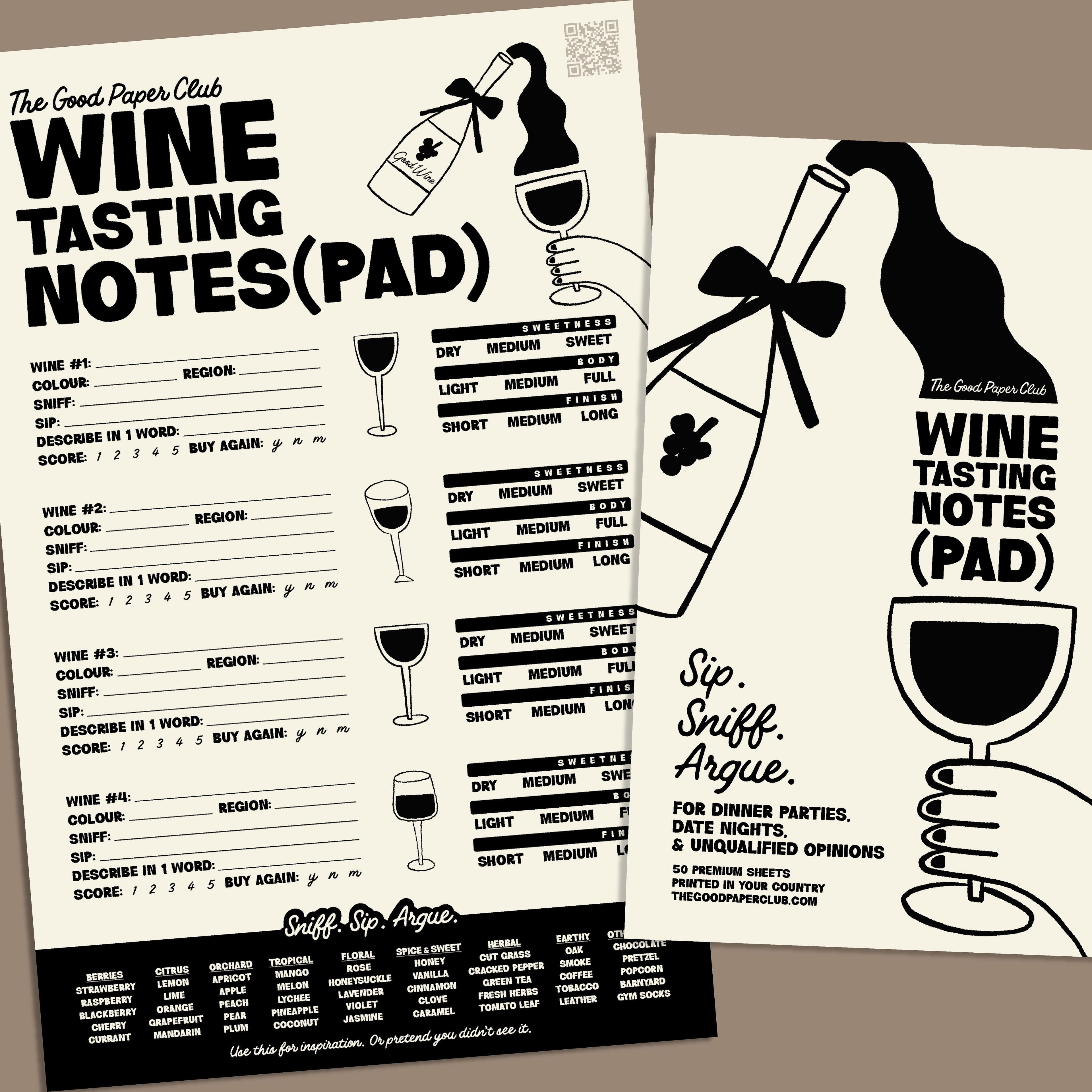 Wine Tasting Notes (pad) | For Dinner Parties, Date Nights, and Unqualified Opinions