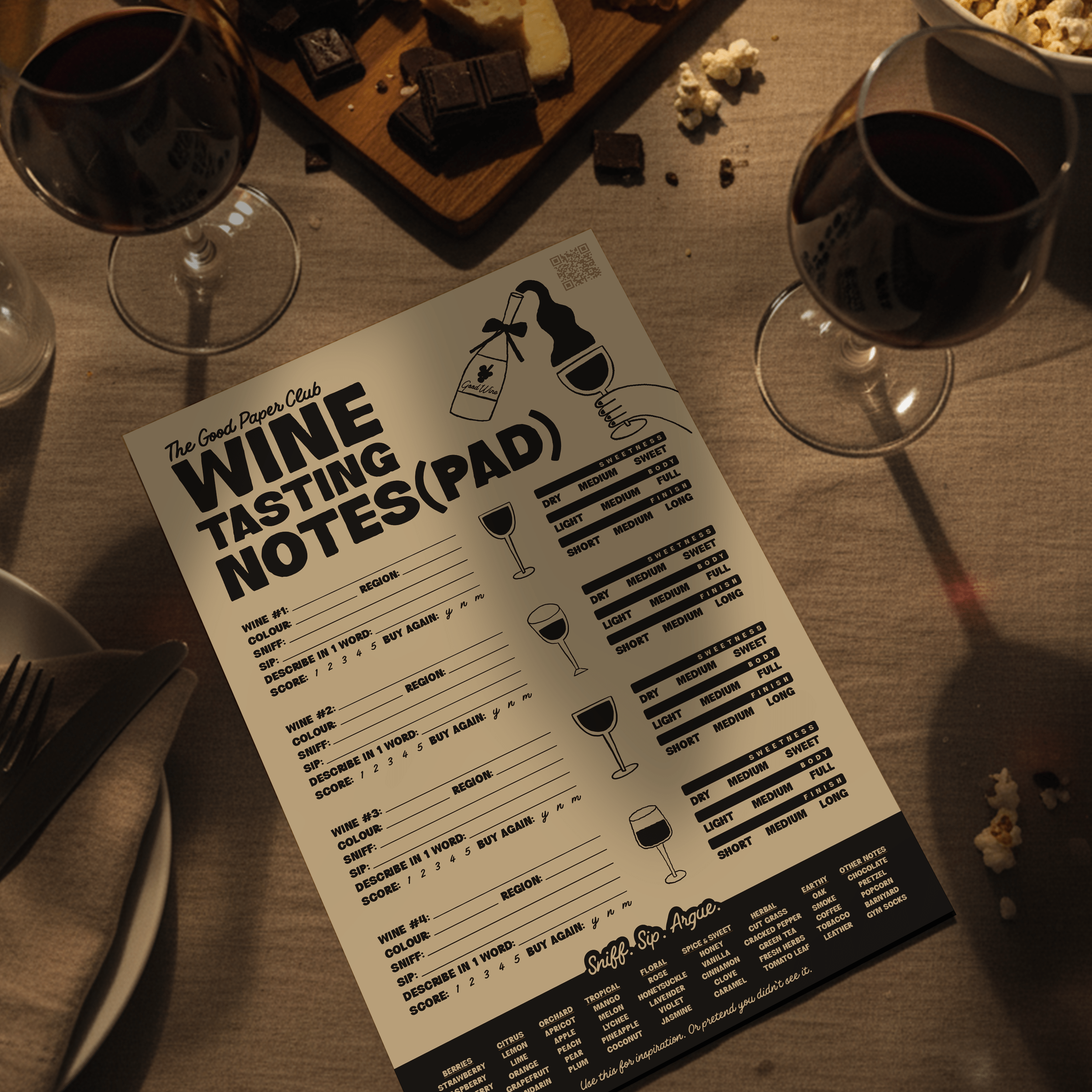 Wine Tasting Notes (pad) | For Dinner Parties, Date Nights, and Unqualified Opinions